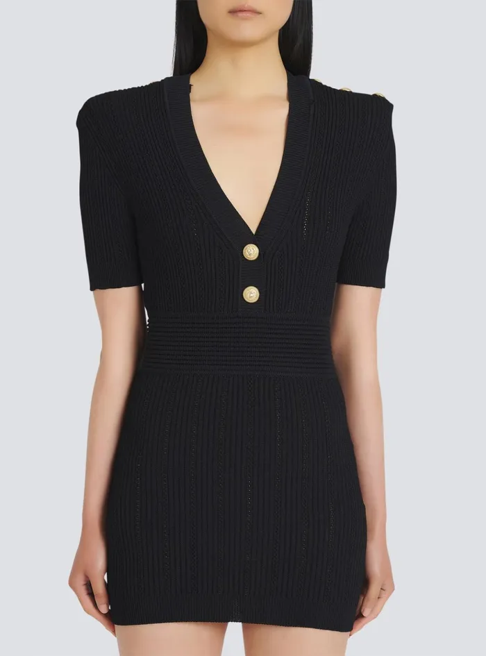 Short Ecodesigned Knit Dress Black Women Balmain Dresses