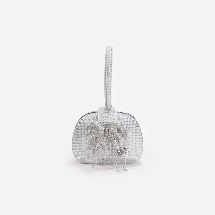 Silver Rhinestone Top Handle Clutch Bag Women Self Portrait Mini