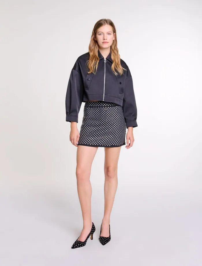 Skirts and Shorts Women Maje Short Skirt With Rhinestones Black