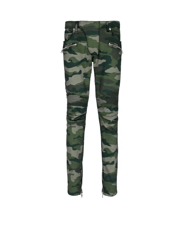 Slimfit Jeans In Camouflage Denim Khaki Men Balmain Denim