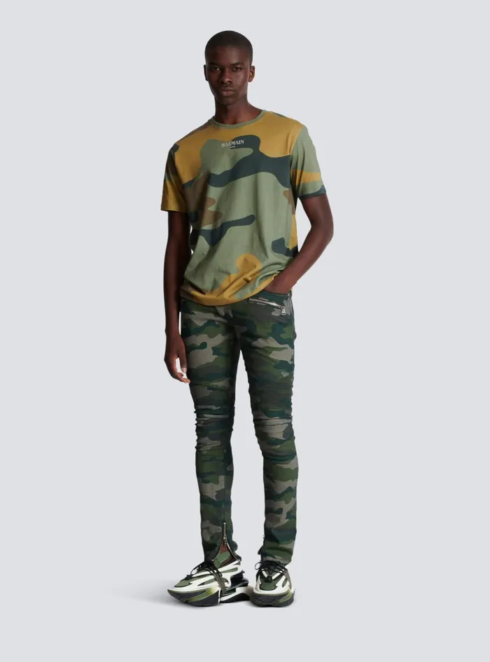 Slimfit Jeans In Camouflage Denim Khaki Men Balmain Denim