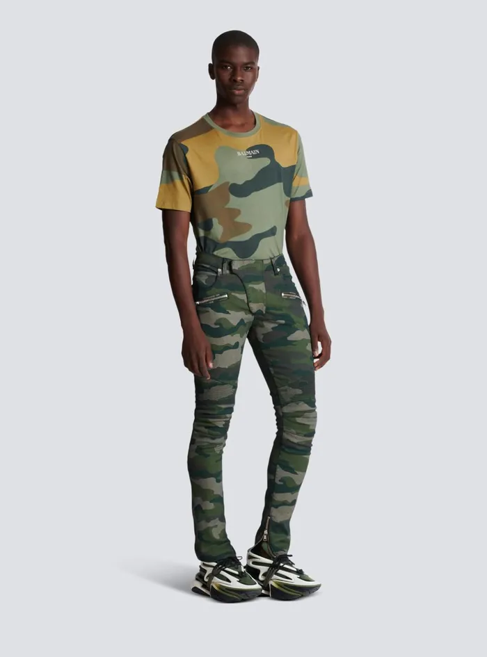 Slimfit Jeans In Camouflage Denim Khaki Men Balmain Denim