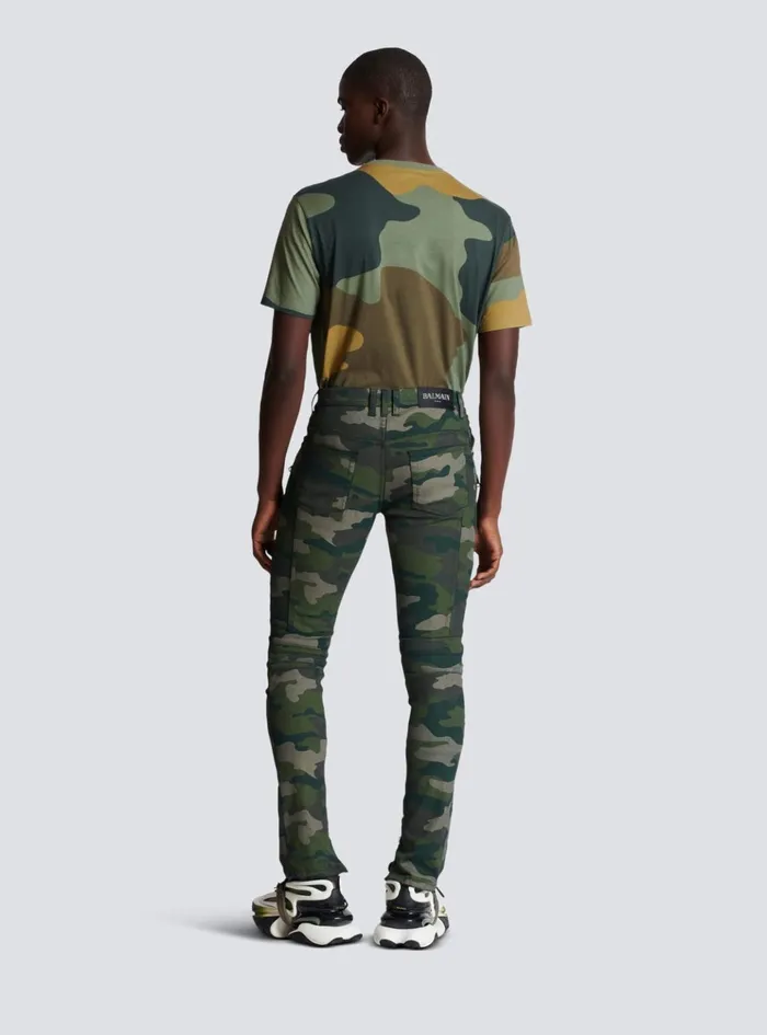 Slimfit Jeans In Camouflage Denim Khaki Men Balmain Denim