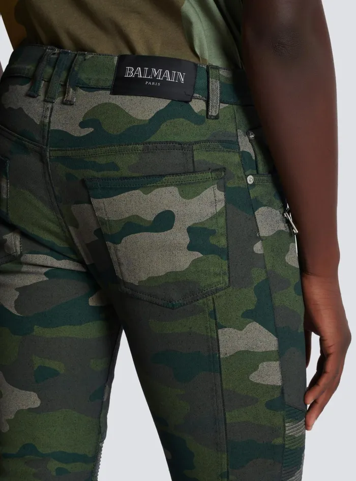 Slimfit Jeans In Camouflage Denim Khaki Men Balmain Denim