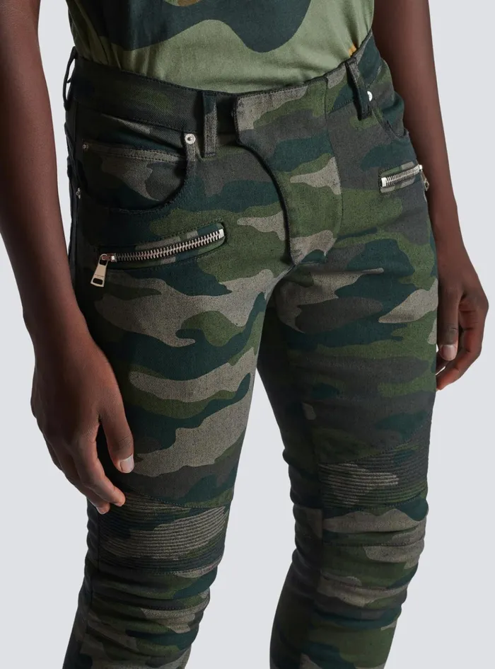 Slimfit Jeans In Camouflage Denim Khaki Men Balmain Denim