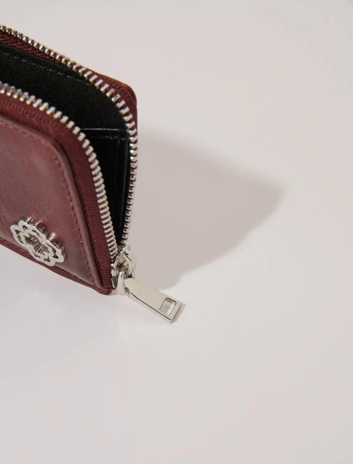 Small Leather Goods Women Maje Crackled Leather Cardholder Burgundy