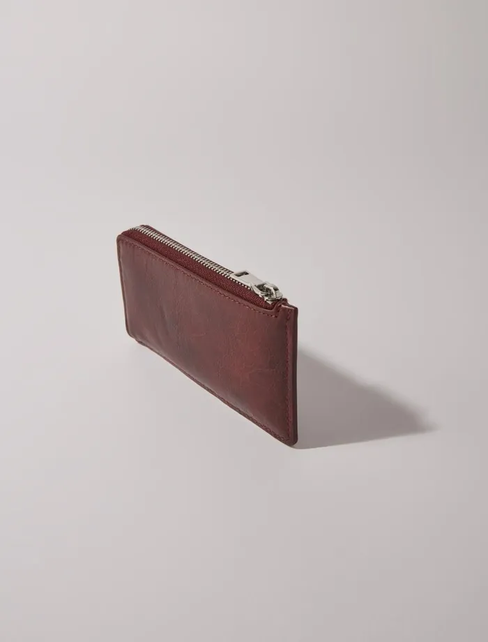 Small Leather Goods Women Maje Crackled Leather Cardholder Burgundy