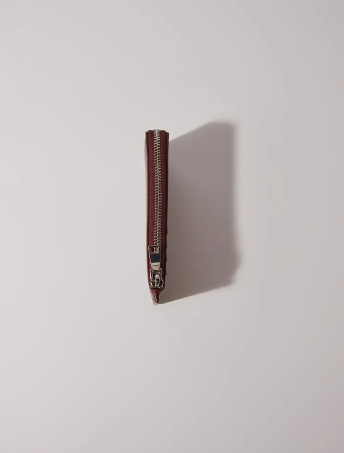 Small Leather Goods Women Maje Crackled Leather Cardholder Burgundy