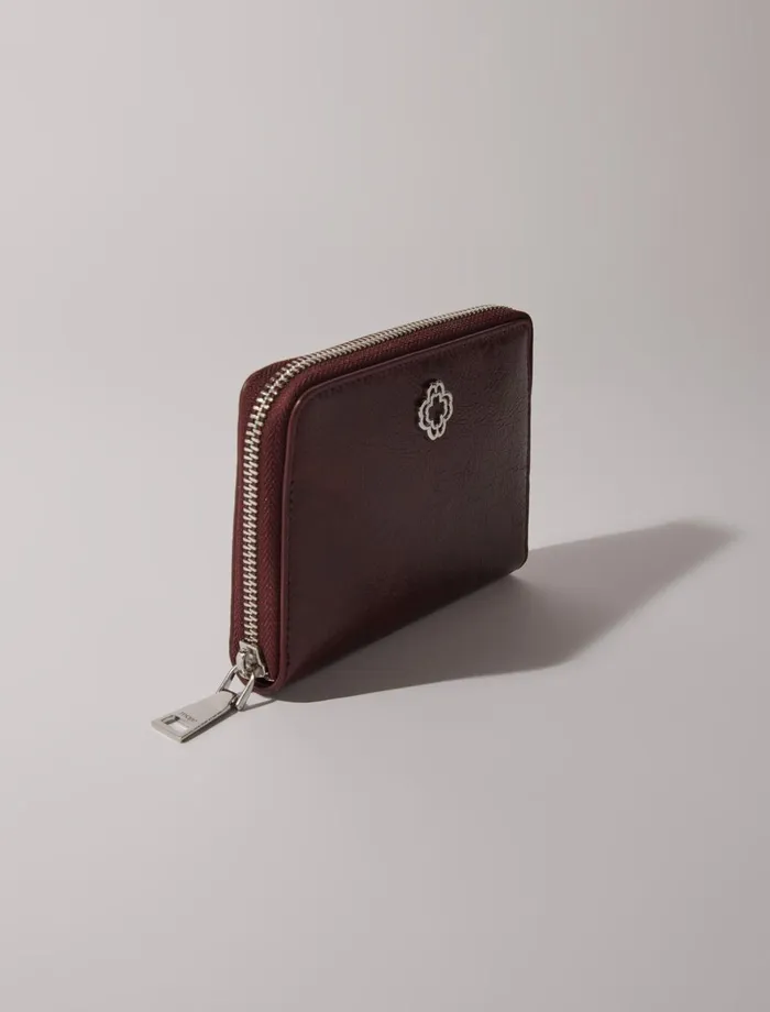 Small Leather Goods Women Maje Crackled Leather Wallet Burgundy