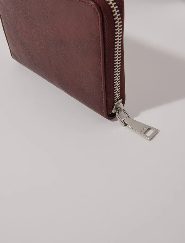 Small Leather Goods Women Maje Crackled Leather Wallet Burgundy