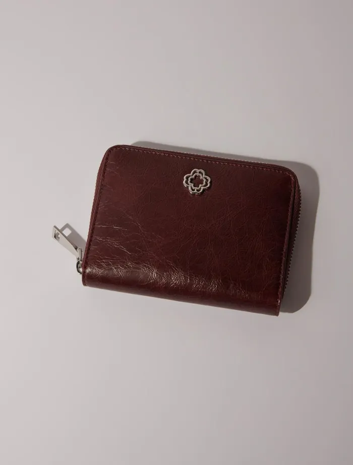 Small Leather Goods Women Maje Crackled Leather Wallet Burgundy
