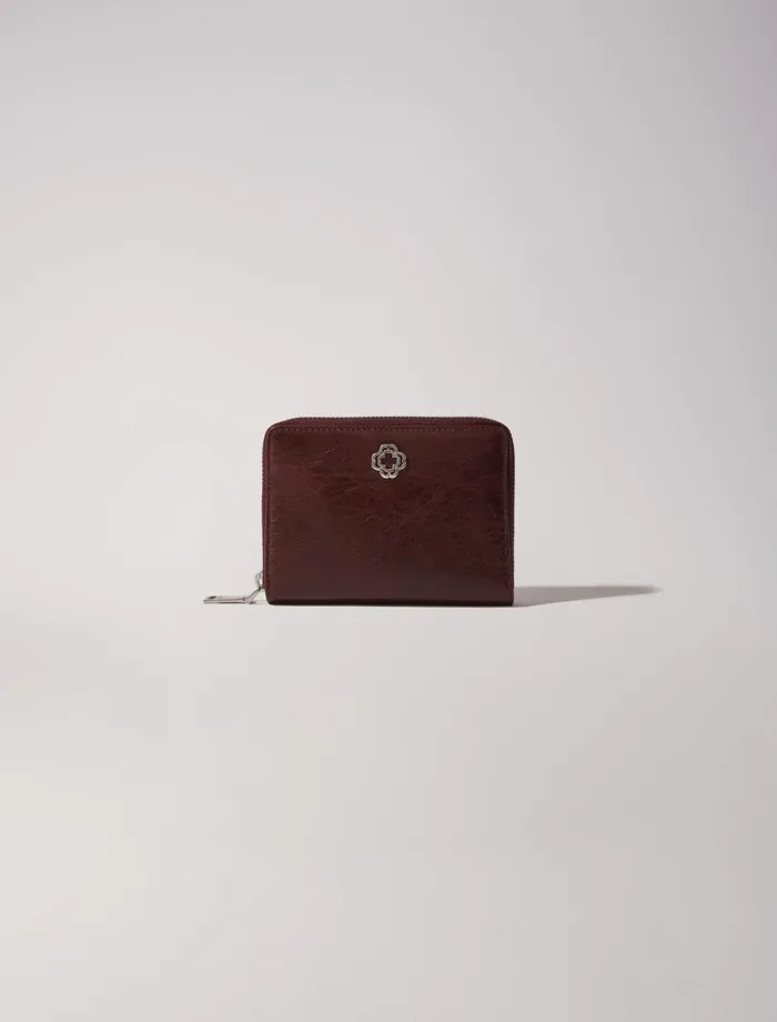 Small Leather Goods Women Maje Crackled Leather Wallet Burgundy