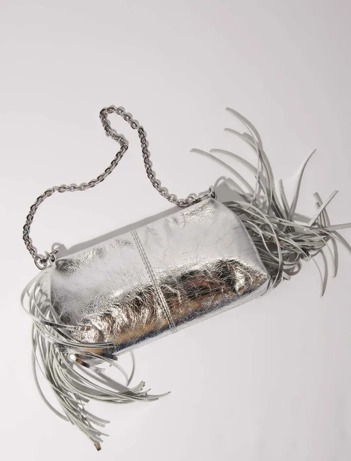 Small Leather Goods Women Maje Miss M Leather Clutch Bag Silver