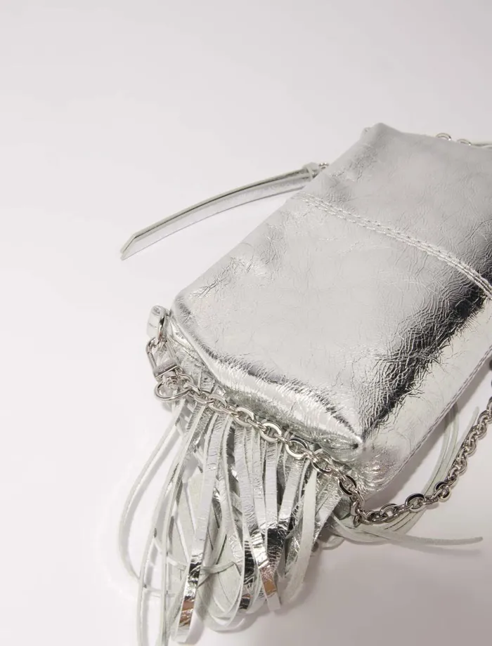 Small Leather Goods Women Maje Miss M Leather Clutch Bag Silver