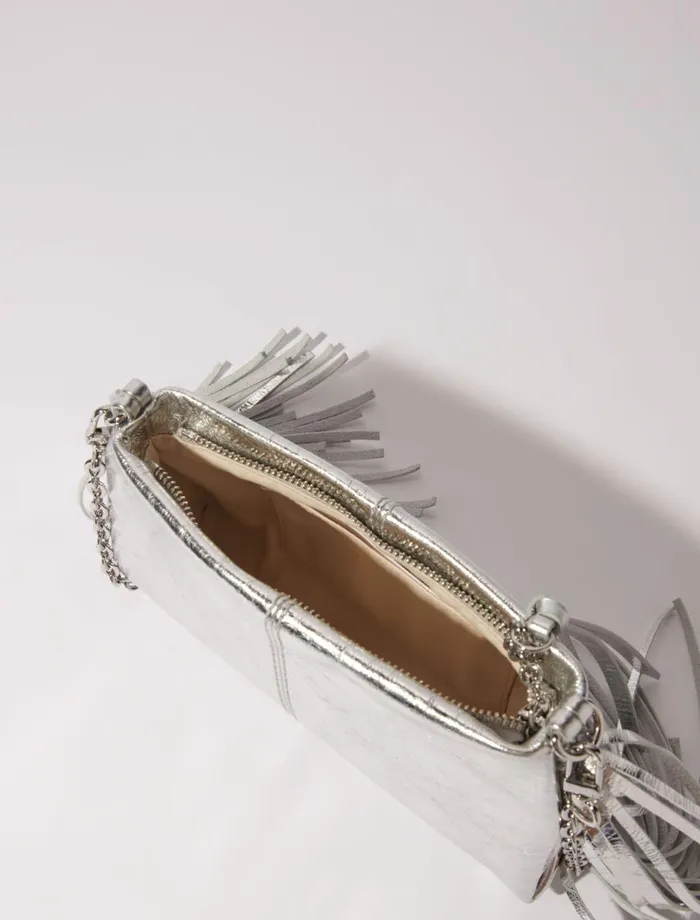 Small Leather Goods Women Maje Miss M Leather Clutch Bag Silver