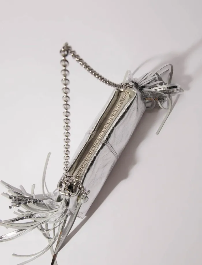 Small Leather Goods Women Maje Miss M Leather Clutch Bag Silver