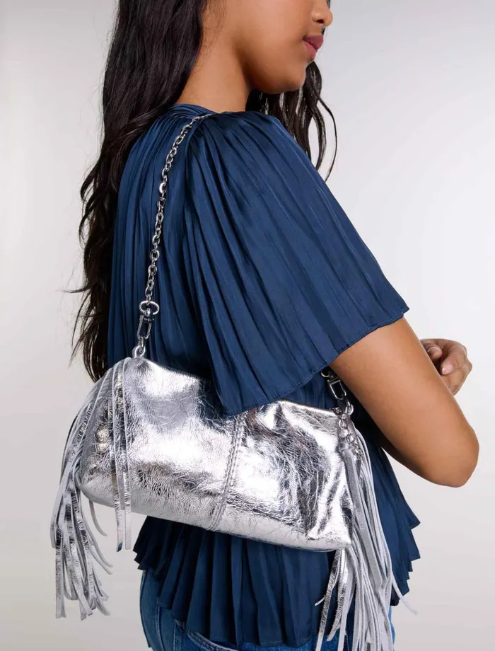 Small Leather Goods Women Maje Miss M Leather Clutch Bag Silver