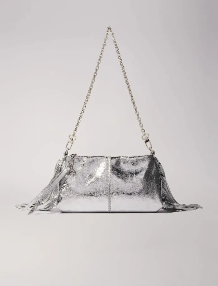 Small Leather Goods Women Maje Miss M Leather Clutch Bag Silver