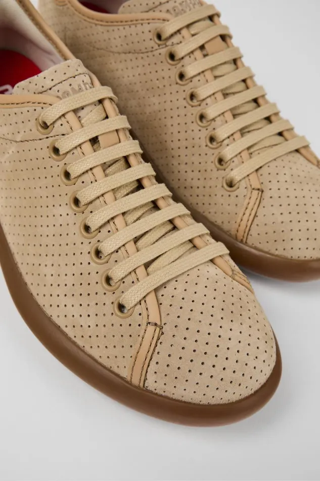 Sneakers Women Camper Pelotas Soller Beige Nubuck And Leather Sneakers