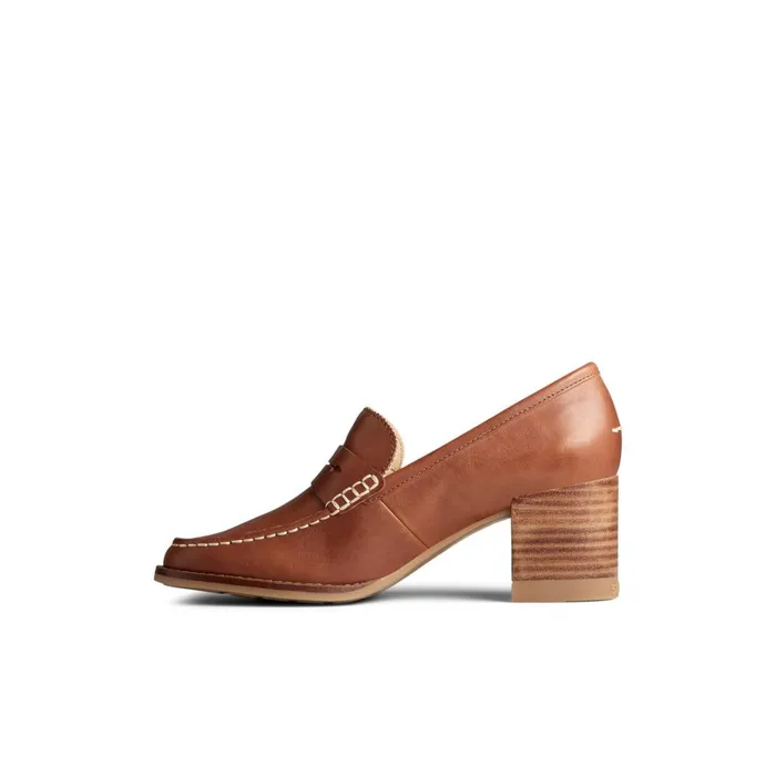 Sperry Seaport Penny Heel Leather Loafer Medium Beige Women Shoes