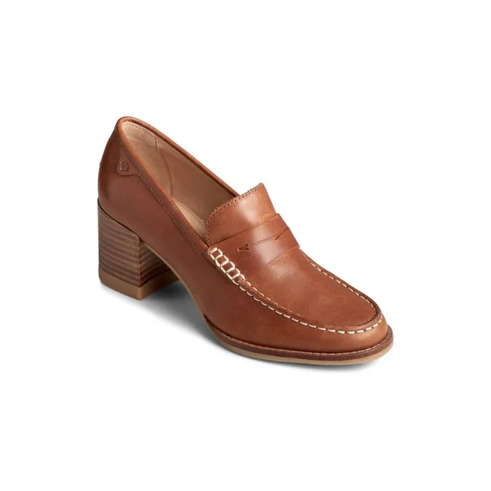 Sperry Seaport Penny Heel Leather Loafer Medium Beige Women Shoes