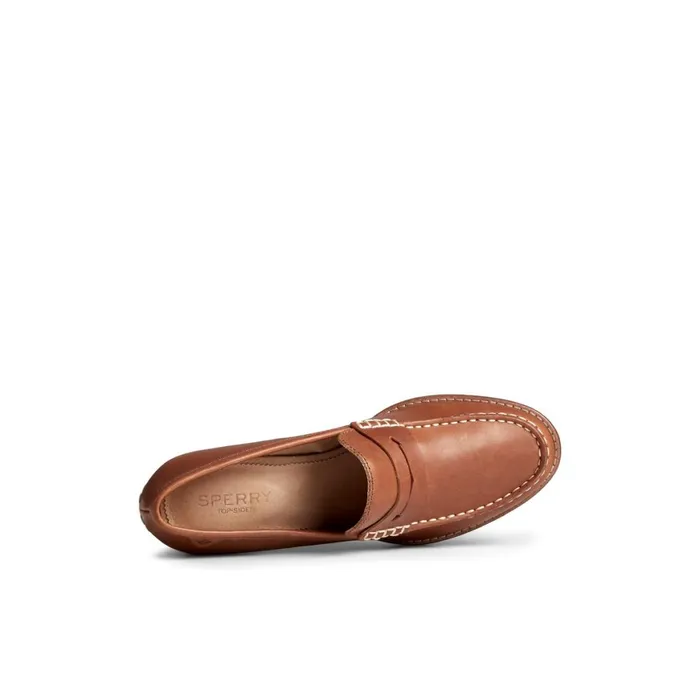 Sperry Seaport Penny Heel Leather Loafer Medium Beige Women Shoes