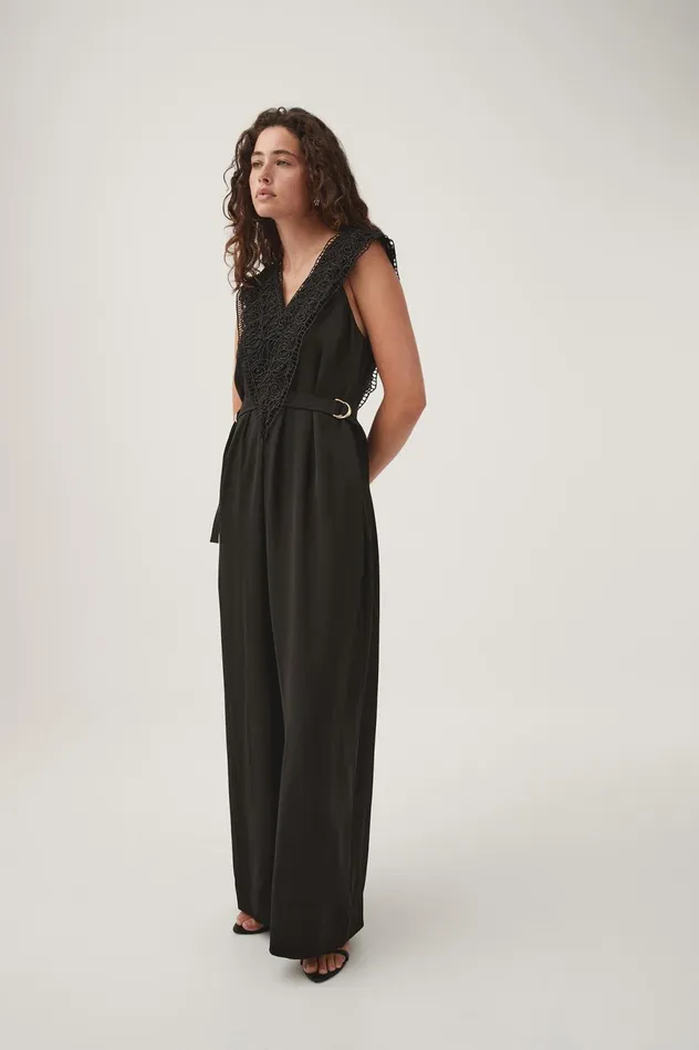 Spirit Belted Jumpsuit Black Women Aje Jumpsuits 038 Playsuits