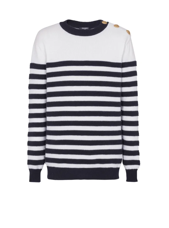 Striped Cashmere Jumper White Men Balmain Knitwear