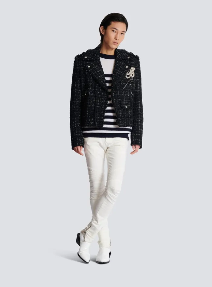 Striped Cashmere Jumper White Men Balmain Knitwear