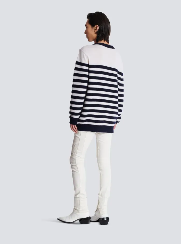 Striped Cashmere Jumper White Men Balmain Knitwear