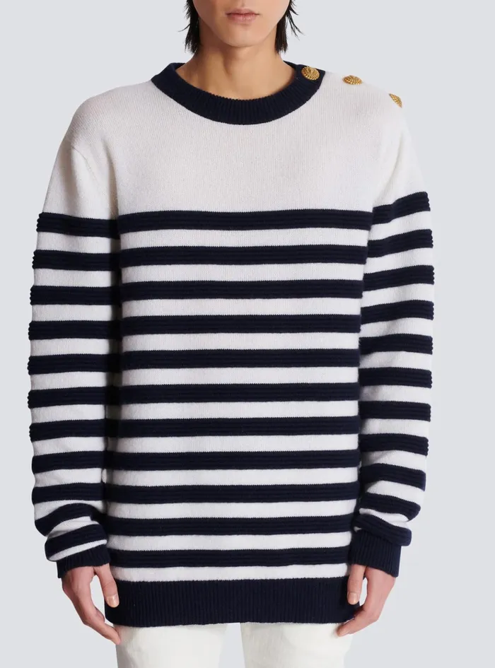 Striped Cashmere Jumper White Men Balmain Knitwear