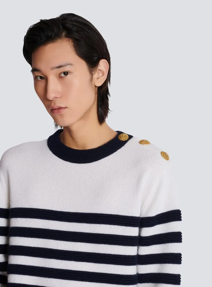 Striped Cashmere Jumper White Men Balmain Knitwear