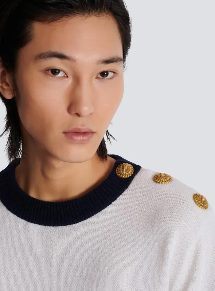 Striped Cashmere Jumper White Men Balmain Knitwear