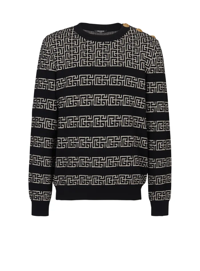 Striped PB Labyrinth Wool And Linen Jumper Black Men Balmain Knitwear
