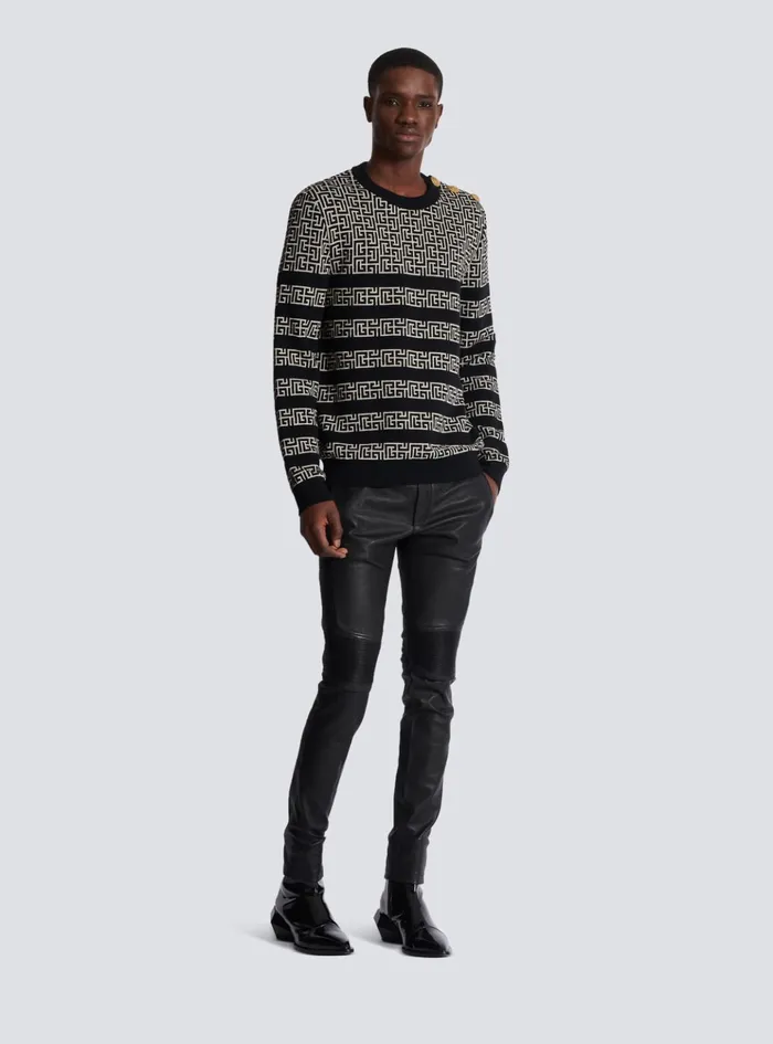 Striped PB Labyrinth Wool And Linen Jumper Black Men Balmain Knitwear