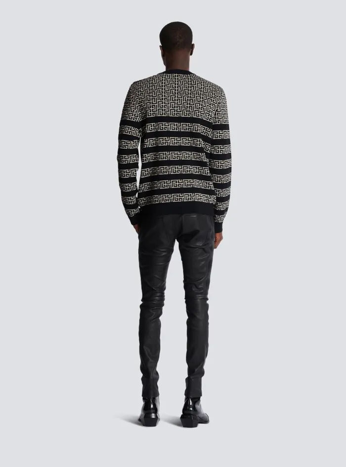 Striped PB Labyrinth Wool And Linen Jumper Black Men Balmain Knitwear