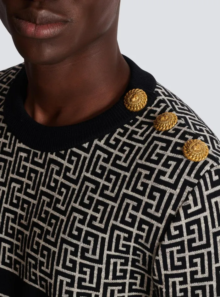 Striped PB Labyrinth Wool And Linen Jumper Black Men Balmain Knitwear