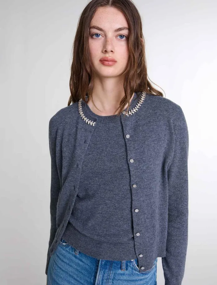 Sweaters and Cardigans Women Maje 2In1 Cashmere Cardigan Anthracite