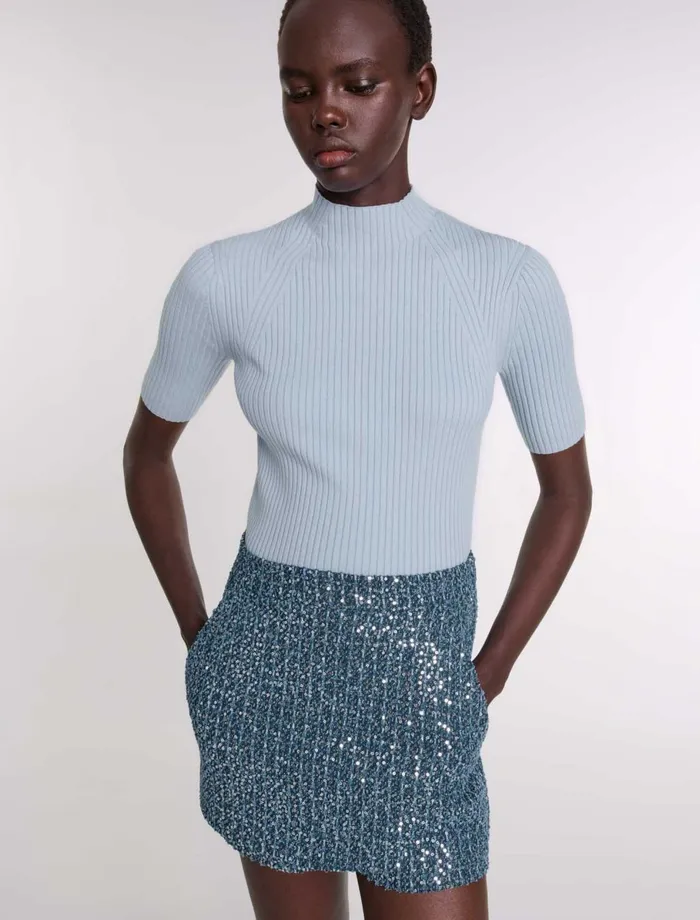Sweaters and Cardigans Women Maje Cotton And Silk Ribbed Top Light Blue