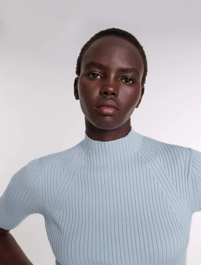 Sweaters and Cardigans Women Maje Cotton And Silk Ribbed Top Light Blue