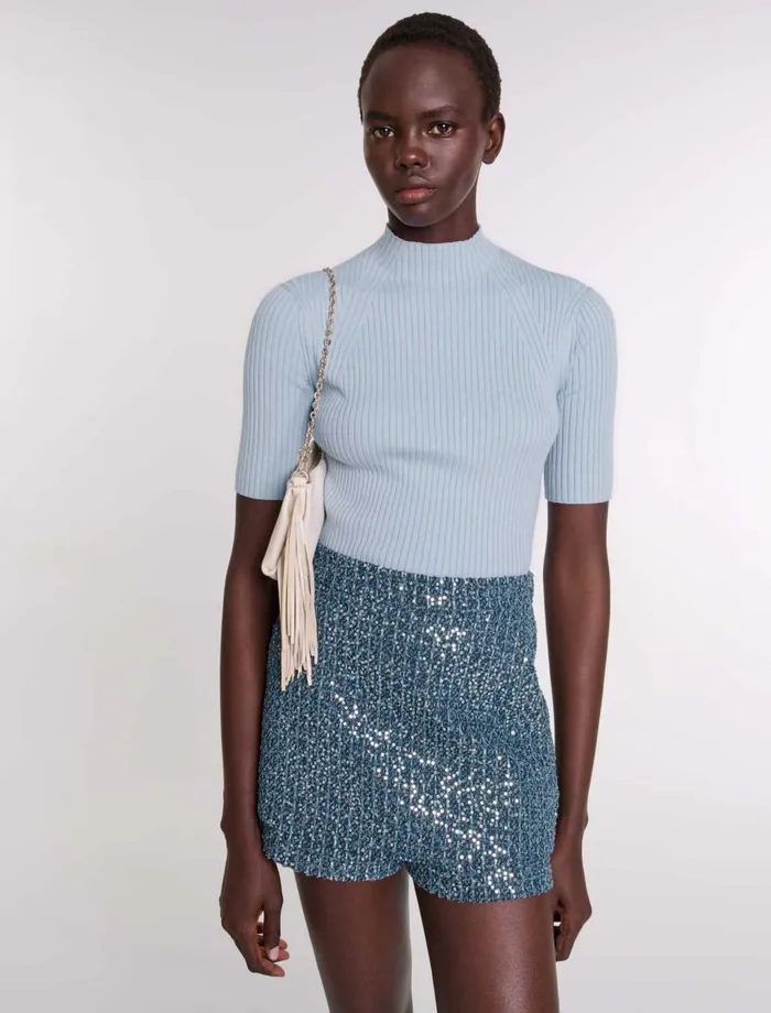 Sweaters and Cardigans Women Maje Cotton And Silk Ribbed Top Light Blue