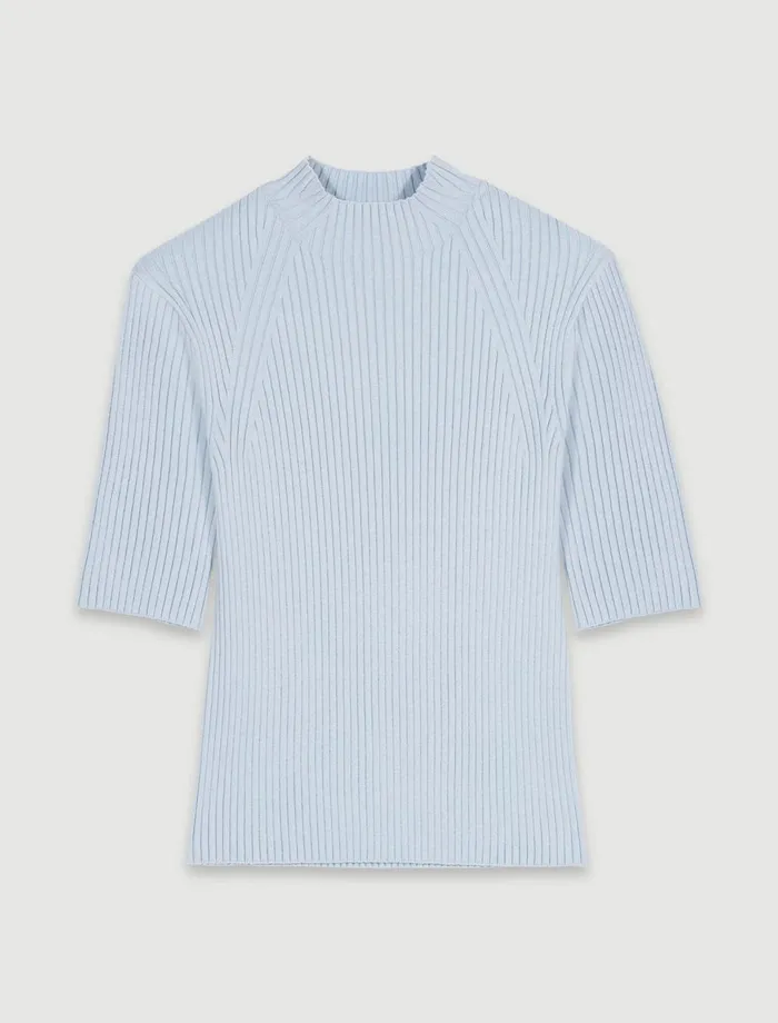 Sweaters and Cardigans Women Maje Cotton And Silk Ribbed Top Light Blue