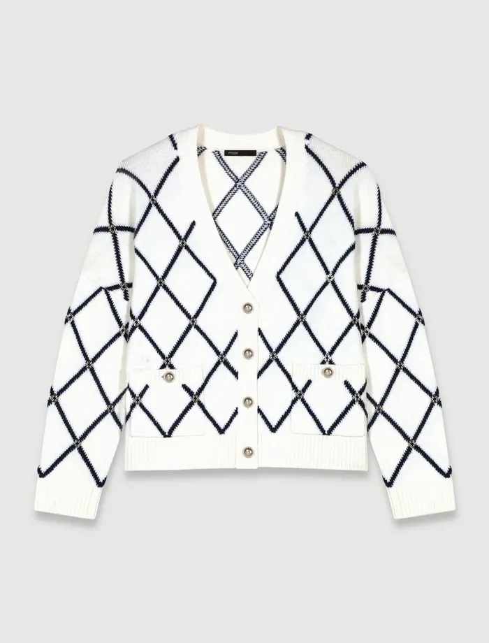 Sweaters and Cardigans Women Maje Diamond Pattern Knitted Cardigan Ecru