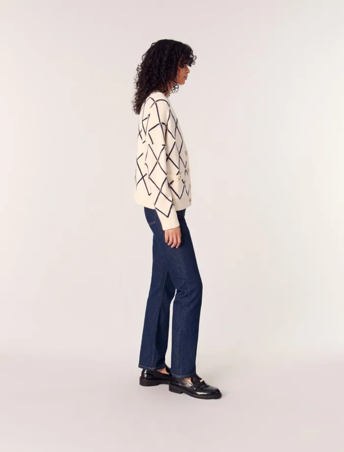 Sweaters and Cardigans Women Maje Diamond Pattern Knitted Cardigan Ecru