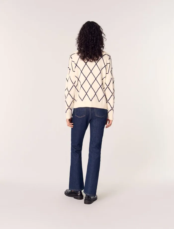 Sweaters and Cardigans Women Maje Diamond Pattern Knitted Cardigan Ecru