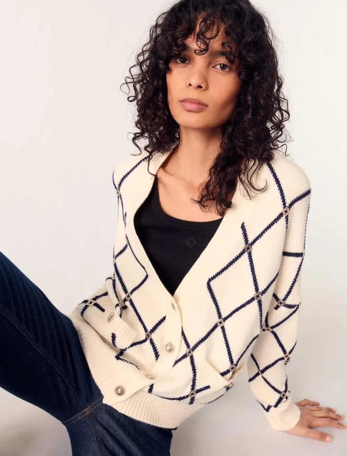 Sweaters and Cardigans Women Maje Diamond Pattern Knitted Cardigan Ecru