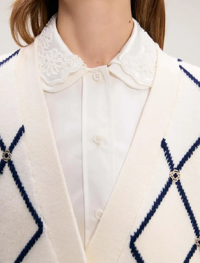 Sweaters and Cardigans Women Maje Diamond Pattern Knitted Cardigan Ecru
