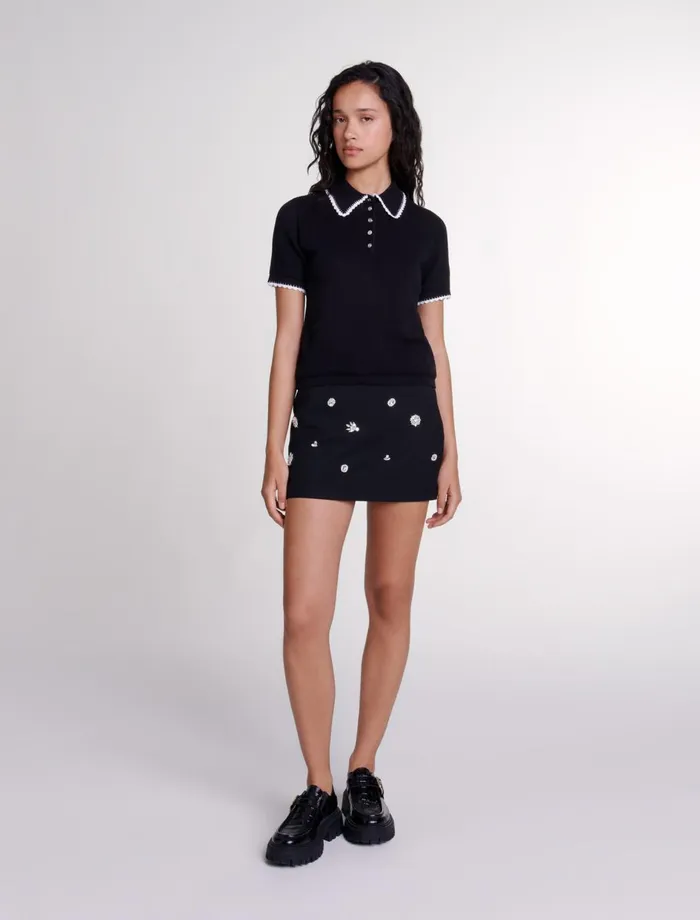 Sweaters and Cardigans Women Maje Pointelle Knit Polo Shirt Black