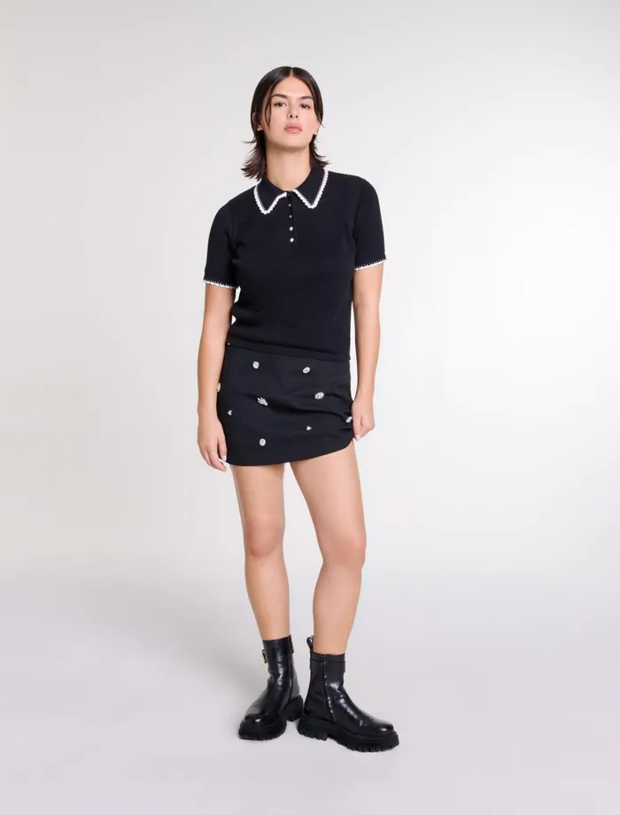 Sweaters and Cardigans Women Maje Pointelle Knit Polo Shirt Black