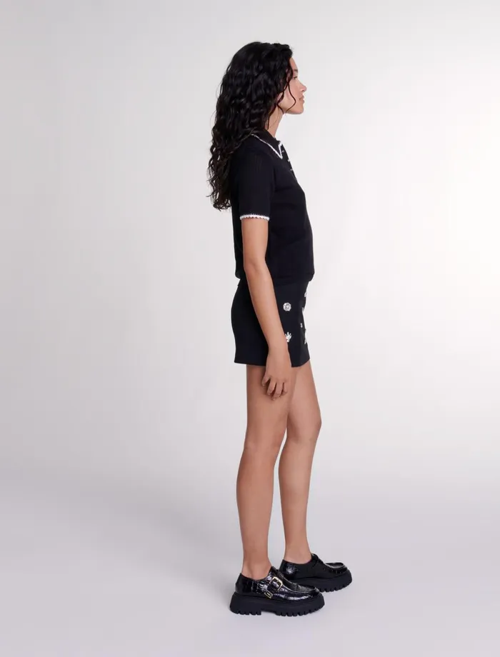Sweaters and Cardigans Women Maje Pointelle Knit Polo Shirt Black